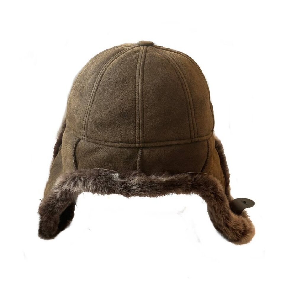 Shearling Sheepskin Leather Trapper Hat Aviator winter hat Ushanka with ear flap - Picture 3 of 8